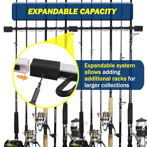 6-Rod Wall Mount Fishing Pole Holder for Garage Organization