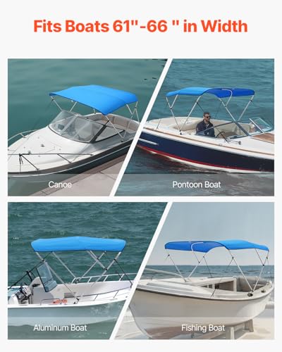 VEVOR 3 Bow Boat Bimini Top Cover 6ft Sun Shade Waterproof Canopy Pacific Blue
