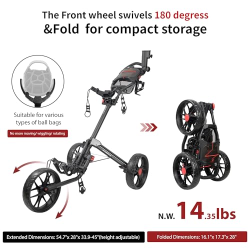 Caddytek CaddyLite 15.3 V2 Golf Push Cart - Black Lightweight Foldable Aluminum with EVA Wheels, Handle & Accessories