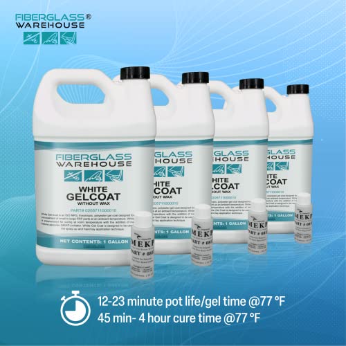 Fiberglass Warehouse White Gel Coat - 1 Gallon, No Wax, Easy Application with Catalyst