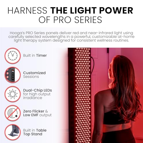 Hooga Red Light Therapy Panel with 60 Dual Chip LEDs – 660nm & 850nm, Tabletop Stand Included