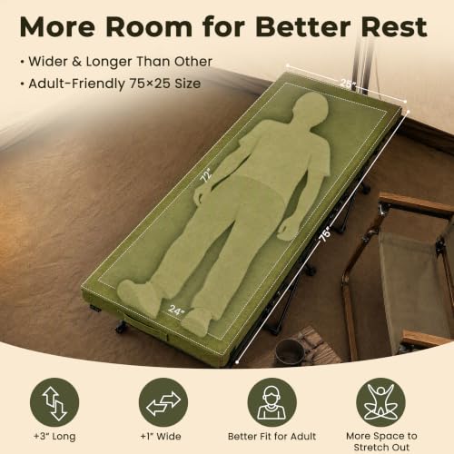 Green 75x30 Inch Memory Foam Camping Mattress Pad - 3 Inch Thick, Single