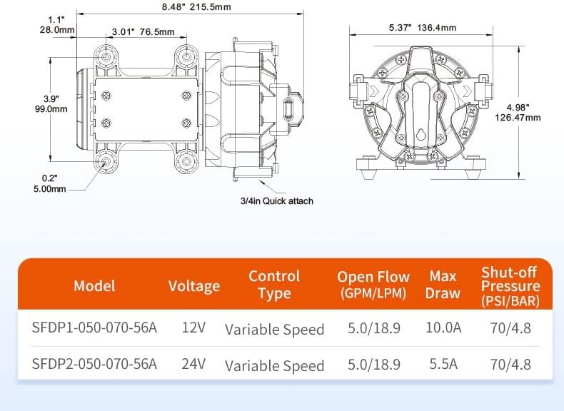 SEAFLO 56A Series Smart Water Pressure Pump - 12V DC, 5.0 GPM, 70 PSI, Self-Priming for RV/Yacht/Boat/Camper