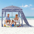 Dark Blue Stripes Beach Tent 6.5x6.5 ft Canopy Sun Shelter with Side Wall
