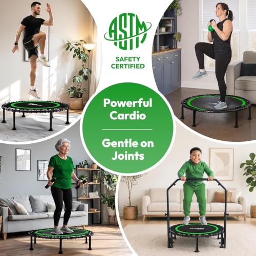 Green 40-Inch Mini Rebounder Trampoline for Adults with Adjustable Handlebar