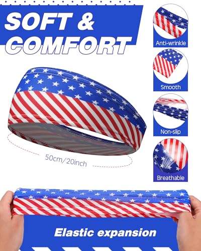 American Flag Headbands for Men Running Sports Hair Accessories - 12 Pack