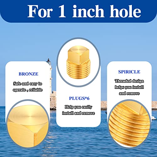 6 Pack 1/2 Inch Brass Boat Drain Plugs - Waterproof and Corrosion Resistant