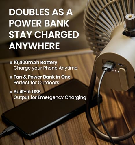 Claymore V1040 Black Portable Fan with Power Bank, Remote & 4-Speed BLDC Air Circulator