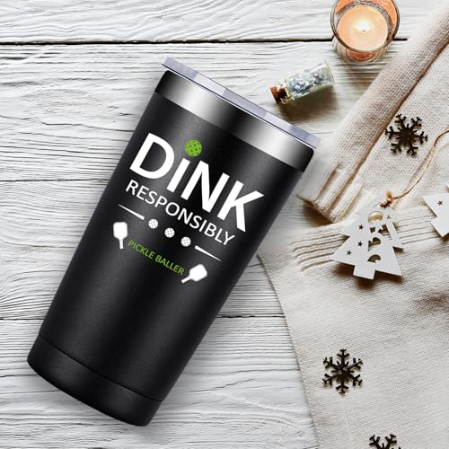 Pickleball Gift Mug - Dink Responsibly Insulated Stainless Steel Tumbler - Black Variation