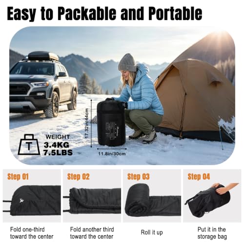 XplrKamp XXL 4-Season Cotton Flannel Sleeping Bag for Adults, Big & Tall, Carbon/Pumpkin