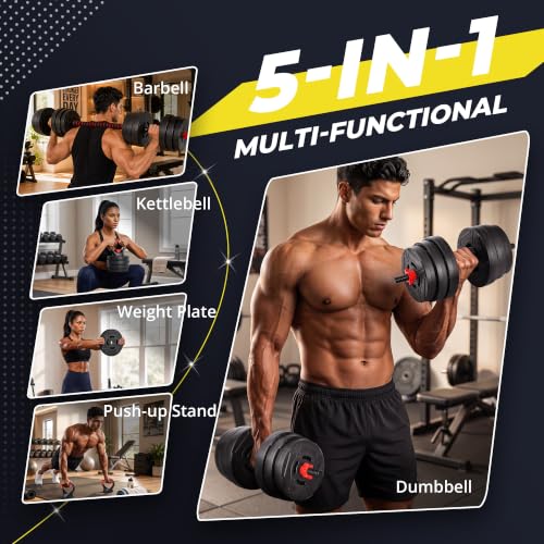 60LBS Adjustable Dumbbell Set - 5-in-1 Space-Saving Home Gym Equipment