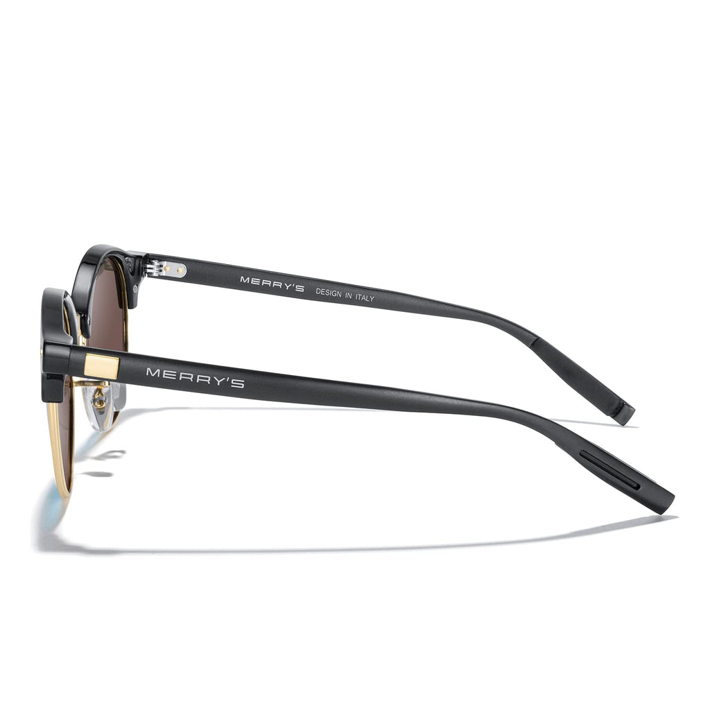 MERRY'S Round Polarized Sunglasses for Women Men Classic Retro Half Frame Aluminum Temples