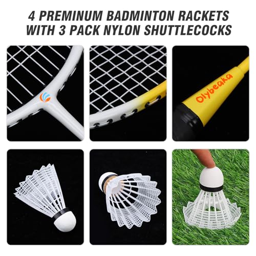Olybeaka 20FT Yellow Outdoor Badminton Set with Net & Accessories