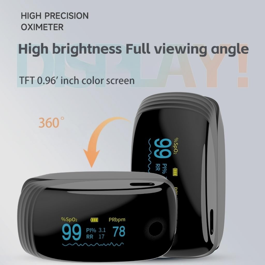 Skiennix Rechargeable Pulse Oximeter - Accurate SpO2 & Pulse Rate Monitor | OLED Display, Black