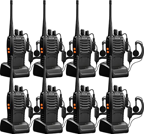Black 8-Pack Walkie Talkies for Adults Long Range Two-Way Radios Rechargeable