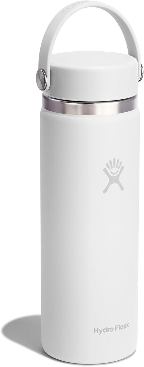 Hydro Flask Water Bottle - Insulated Stainless Steel - Wide Mouth Flex Lid, Non Spill, Leakproof and Refillable in 20 Oz Tonal White