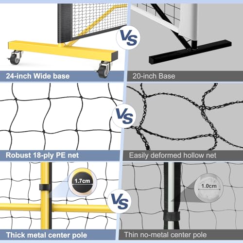 TYRSEN Wooden Pickleball Paddles Set with Net, 22ft On Wheels, 4 Paddles & 6 Balls