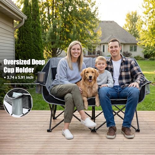 SUNNYFEEL Double Camping Chair Padded Loveseat for Adults - Black, Non-Heating