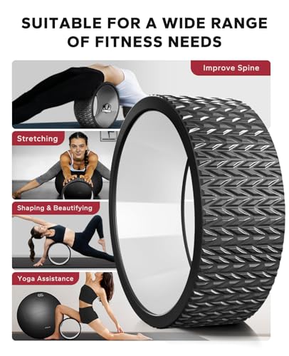 Black Yoga Wheel Set with Exercise Ball for Back Pain Relief & Stretching