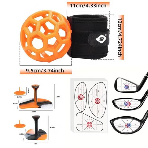 Golf Swing Training Aid-3-in-1 Golf Training Aid kit Including Golf Swing Trainer Ball, 60Pcs Impact Tape and 2Pcs T-Grips Corrector | Improve Golf Practice, Grip & Impact Precision (Orange)