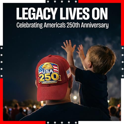 USA 250th Anniversary Hat - Red Embroidered Baseball Cap with Bald Eagle & Flag - 4th of July Gift