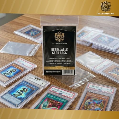 Max Protection Resealable Card Sleeves for PSA SGC BGS CGC Graded Cards - 100 Count