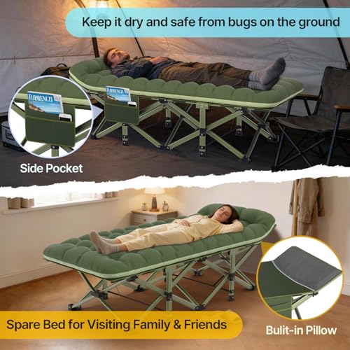 XXL Camping Cot with Mattress & Pillow - 32 Inch Wide, Green