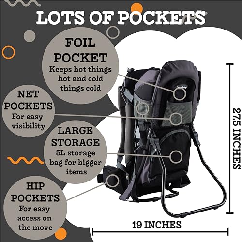 Hiking Baby Carrier Backpack with Sun Visor - Toddler & Child Carrier, Black/Grey