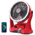 Yudara Red Battery Operated Camping Fan for Milwaukee M18 with LED Light & Hanging Hook