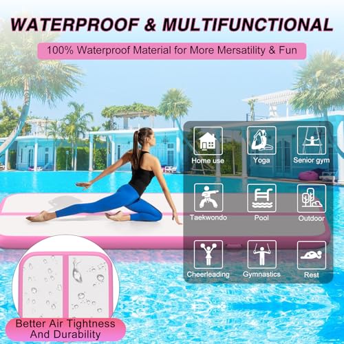 Pink 10ft Inflatable Air Gymnastics Tumbling Mat with Electric Pump for Kids & Adults