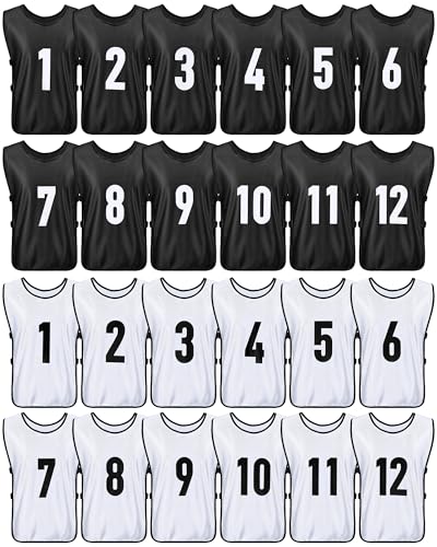 Yahenda 24 Pcs Soccer Pinnies Adult Vests - Large White & Black, Numbered Sports Bibs