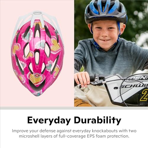 Child Bike Helmet Pink Hearts for Kids 5-8 Years Schwinn Thrasher Variation