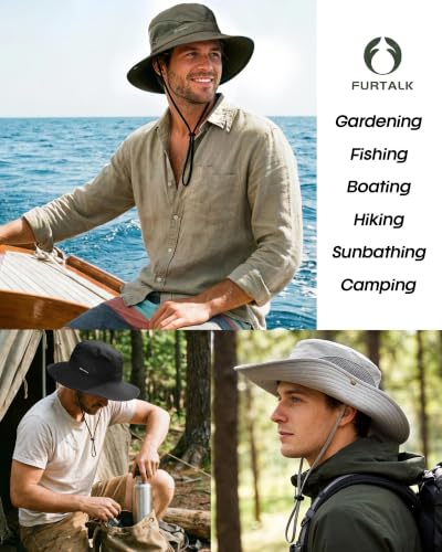 FURTALK Mens Bucket Sun Hat UPF Protection Wide Brim Breathable Fishing Hat - Dark Grey