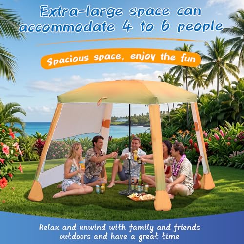 CAtArt Yellow Beach Cabana 7.2x7.2FT with Privacy Curtains for Family & Sun Protection