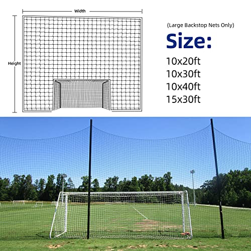 Soccer Backstop Net 10x40ft Nylon Barrier Net for Sports Practice & Training