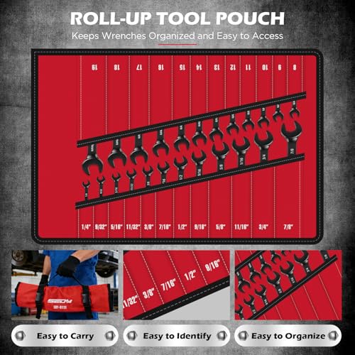 SEDY 24-Piece Ratcheting Wrench Set - Black Finish, SAE & Metric, 72-Tooth CR-V Steel, Portable Roll-Up Pouch
