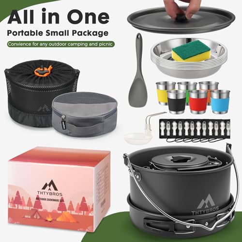 43-Piece Camping Cookware Set for 6 with Pots, Pans, Utensils & Cups