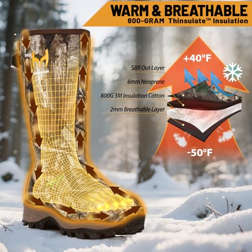 Hunthor 800g Insulated Waterproof Hunting Boots for Men - Next Camo G2 Variation