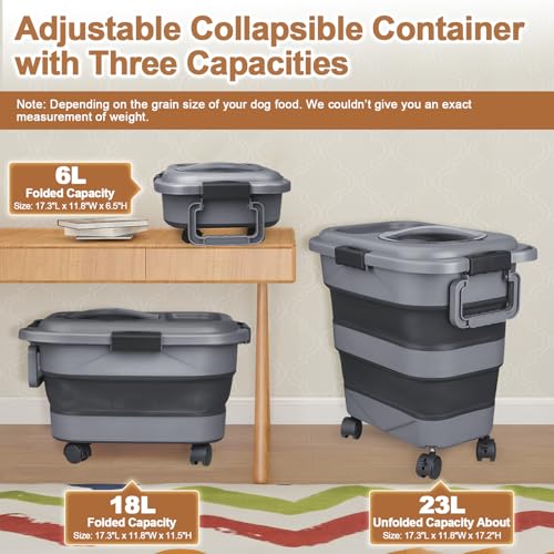 Dark Grey Collapsible Dog Food Storage Container 23-25 lbs with Wheels & Scoop - Large