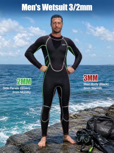 Men's 3mm Lightweight Wetsuit Full Body with Back Zip - Black, Medium