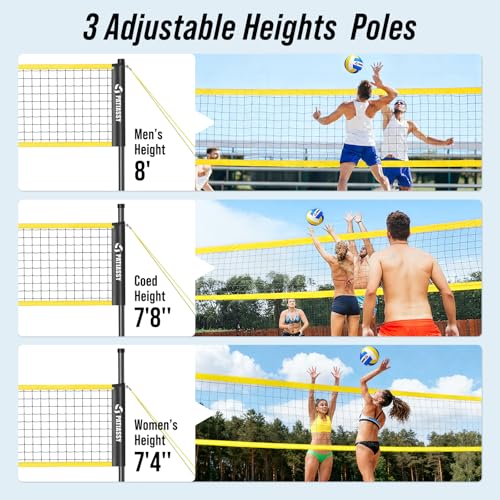 Patiassy Black and Yellow Portable Volleyball Net Set, Adjustable 20-32FT & Height, Anti-Sag Design
