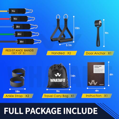 WHATAFIT Resistance Bands Set 10-100LB Colorful Stackable Exercise Bands with Handles