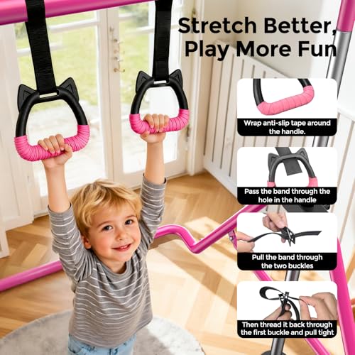 Sportsroyals Pink Adjustable Gymnastics Bar for Kids with Mat - Home Training