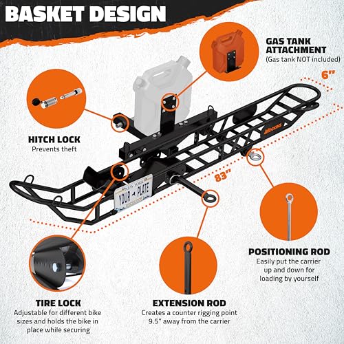 Mockins 83-Inch Tilting Dirt Bike Carrier Hitch Mount Rack with 500 lbs Capacity