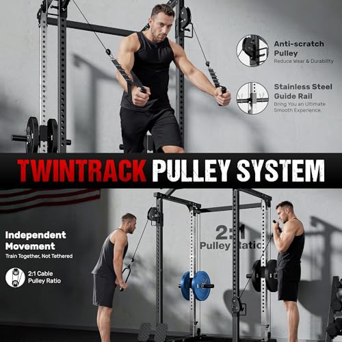 Goimu Black DP01 Power Cage with Cable Crossover & Dual Pulleys, 2000LBS Squat Rack for Home Gym