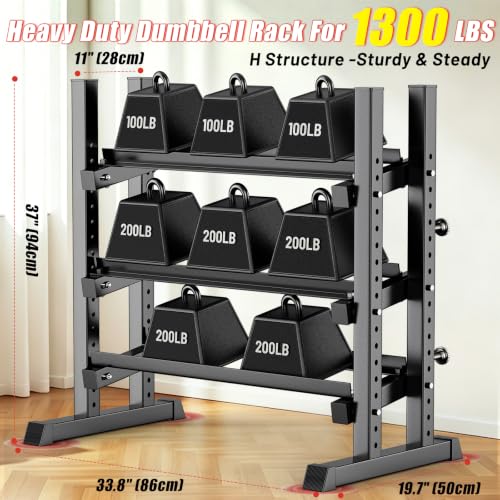 3-Tier Dumbbell Rack with 1500LB Capacity - Adjustable Weight Storage for Home Gym