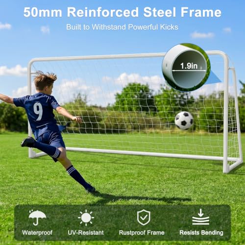 White 12x6ft Foldable Soccer Goal for Backyard & Training - Alloy Steel Frame