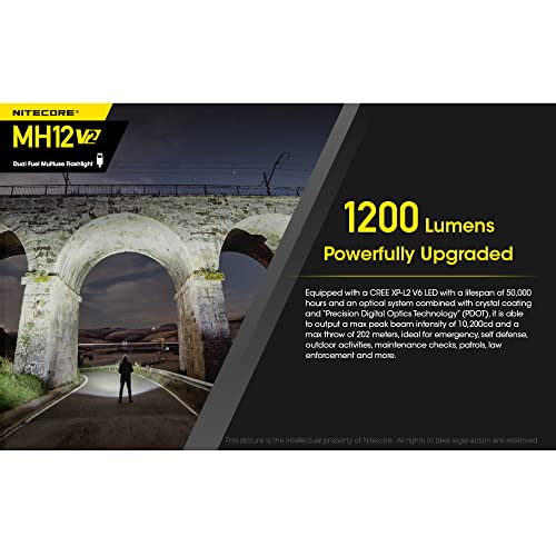 Nitecore MH12 v2 1200 Lumen Rechargeable Tactical Flashlight with USB-C & Holster