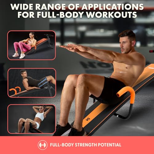 Adjustable Sit Up Bench for Abs with Reverse Crunch Handle - Heavy Duty Core Workout Equipment