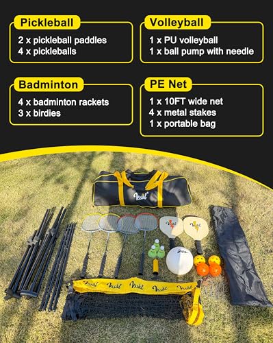 10 ft 3-in-1 Portable Badminton Volleyball Pickleball Net Set for Backyards